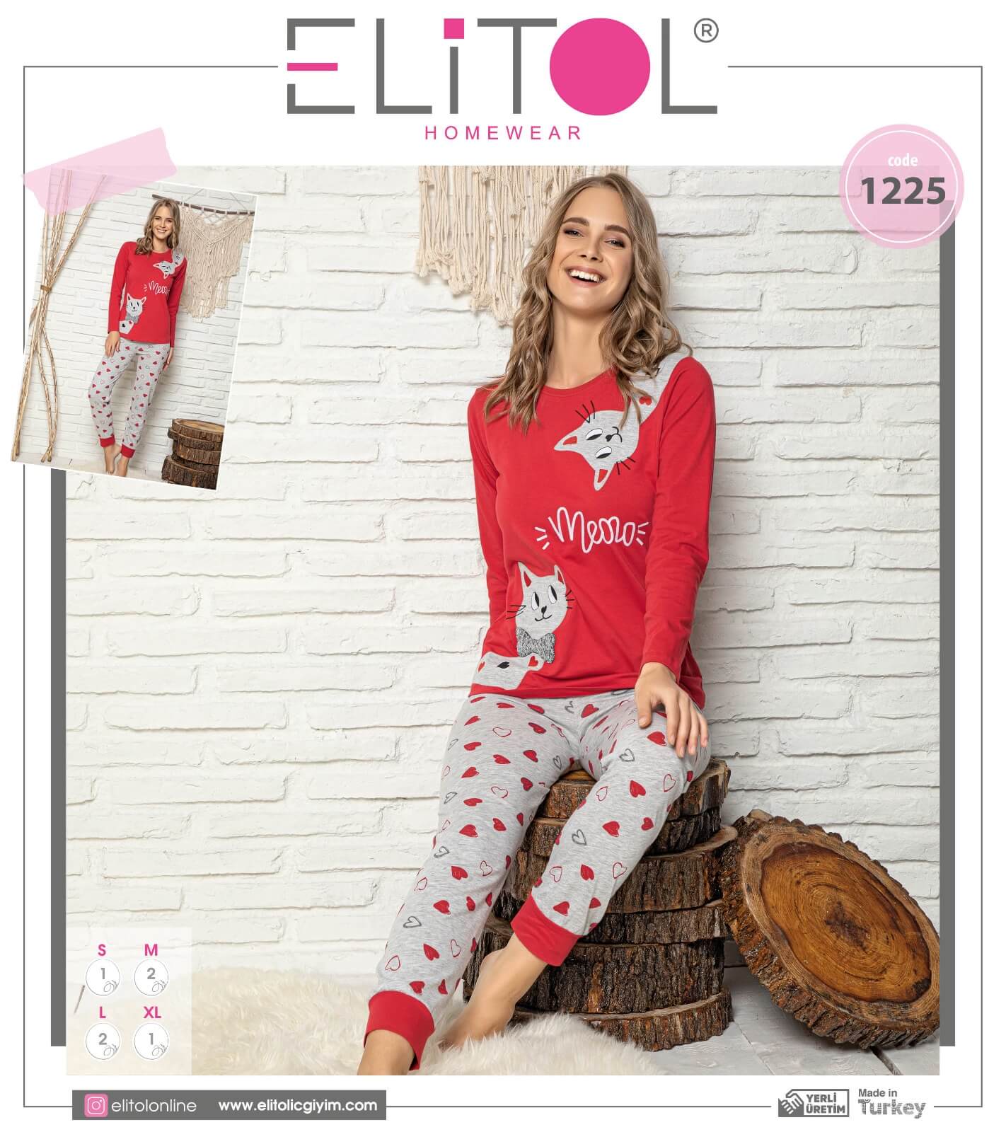 Pyžamo dámske ELiTOL 1225 dlhé červená