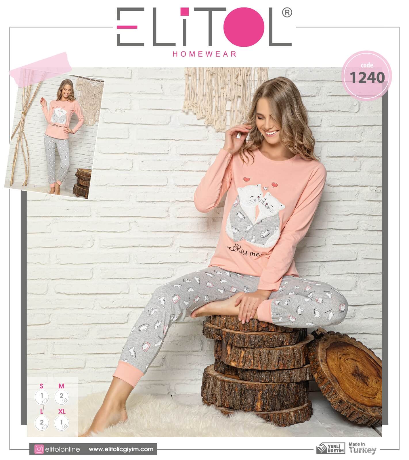 Pyžamo dámske ELiTOL 1240 dlhé ružová