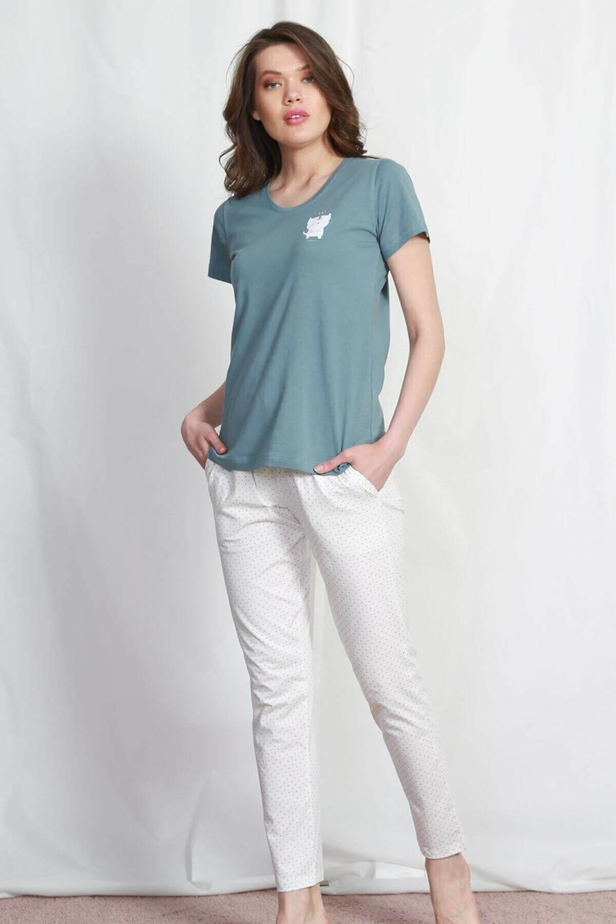 Pyžamo dámske Vienetta 9040421903 dlhé CAT S modrá