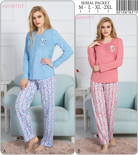 Pyžamo dámske Vienetta 904087 dlhé medvedík