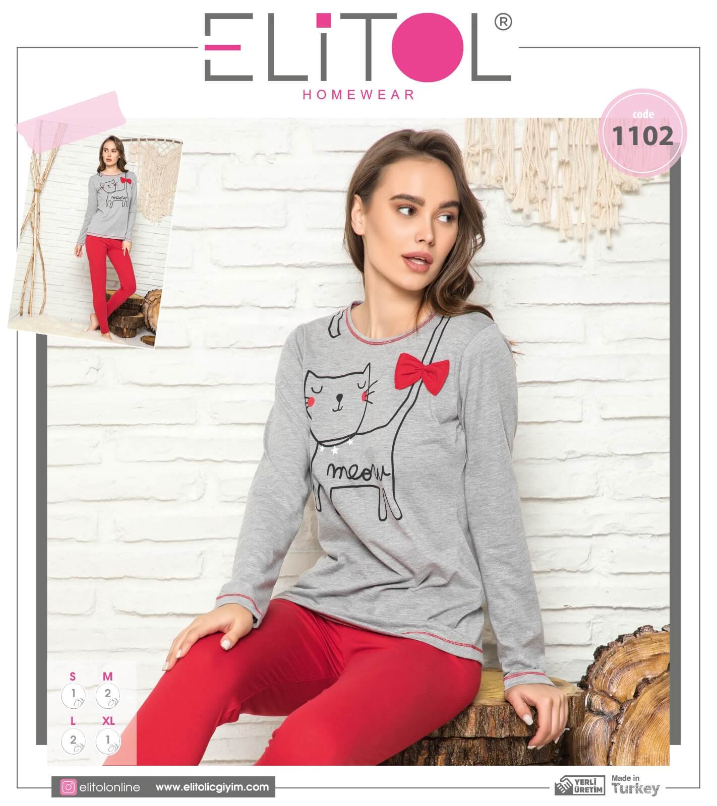 Pyžamo dámske ELiTOL 1102 dlhé šedá