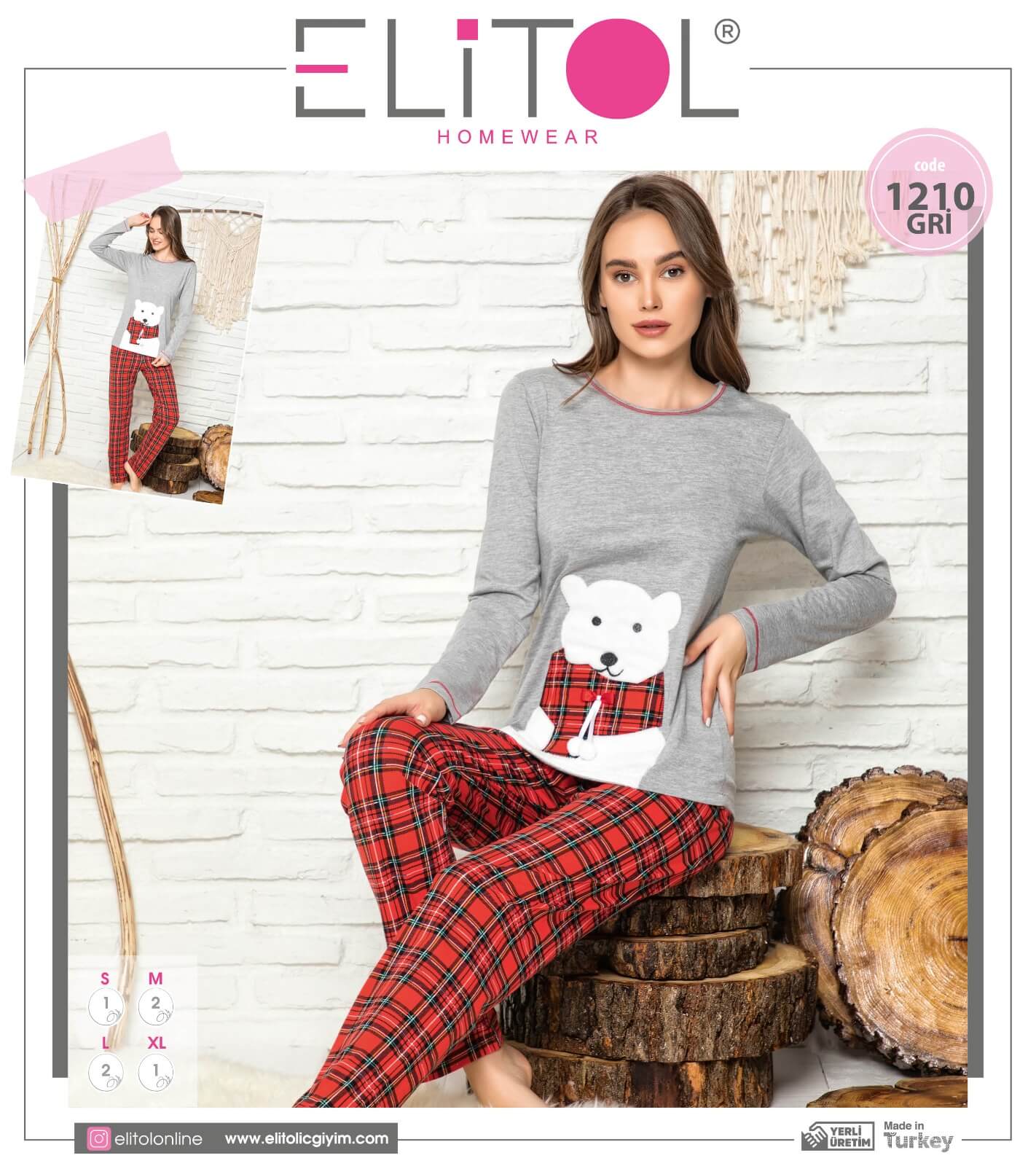 Pyžamo dámske ELiTOL 1210 dlhé šedá