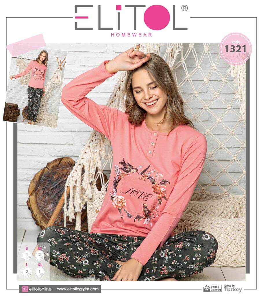 Pyžamo dámske ELiTOL 1321 dlhé ružová