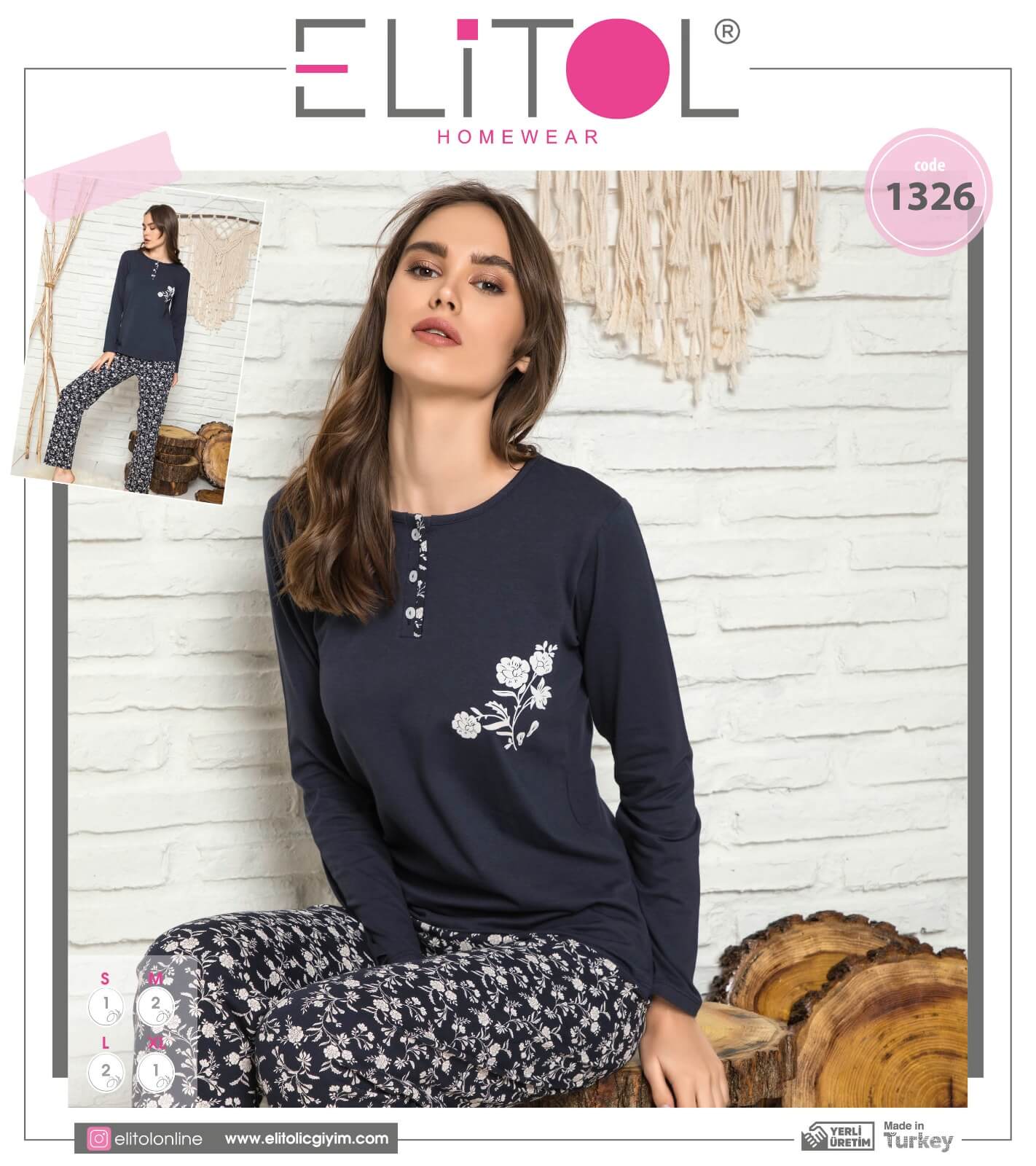 Pyžamo dámske ELiTOL 1326 dlhé tmavá modrá