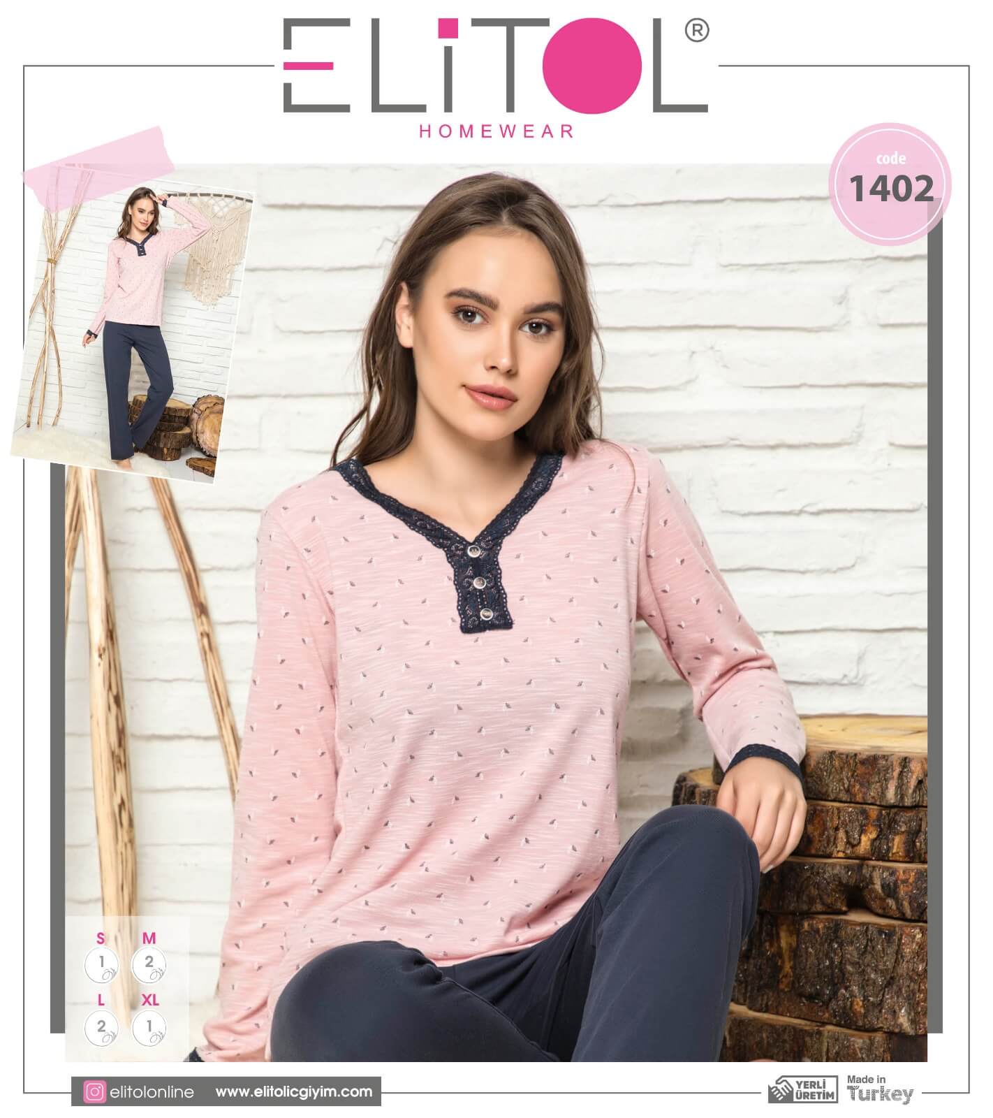 Pyžamo dámske ELiTOL 1402 dlhé ružová