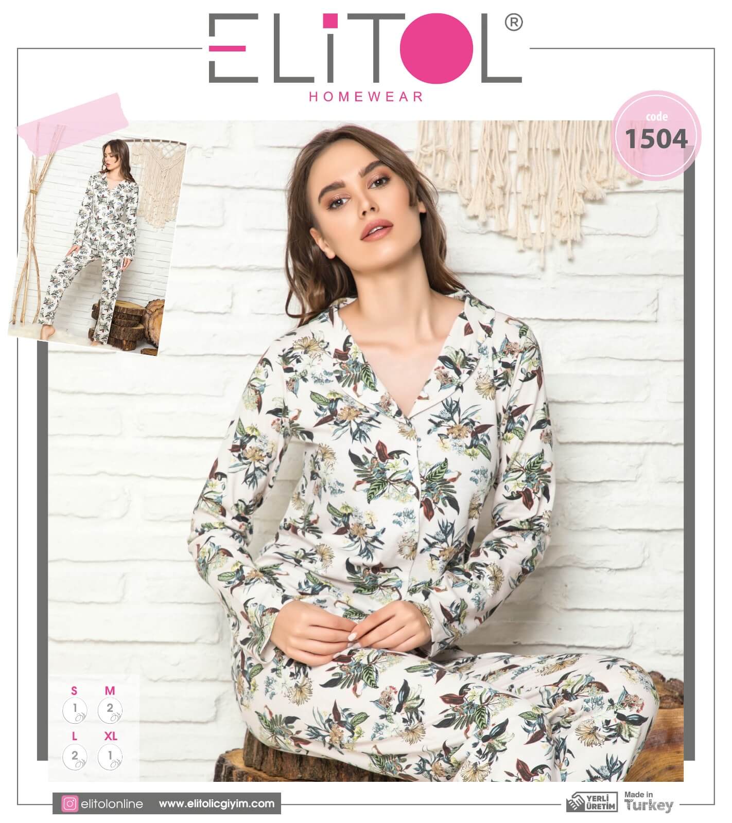 Pyžamo dámske ELiTOL 1504 dlhé biele na gombíky