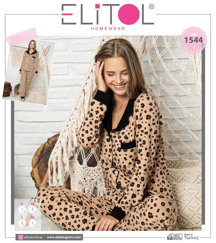 Pyžamo dámske ELiTOL 1544 dlhé leopard na gombíky